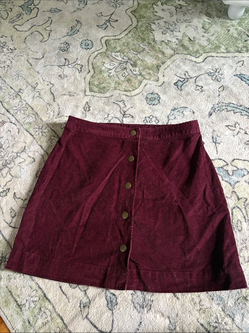 Button-Front Corduroy Skirt - Burgundy